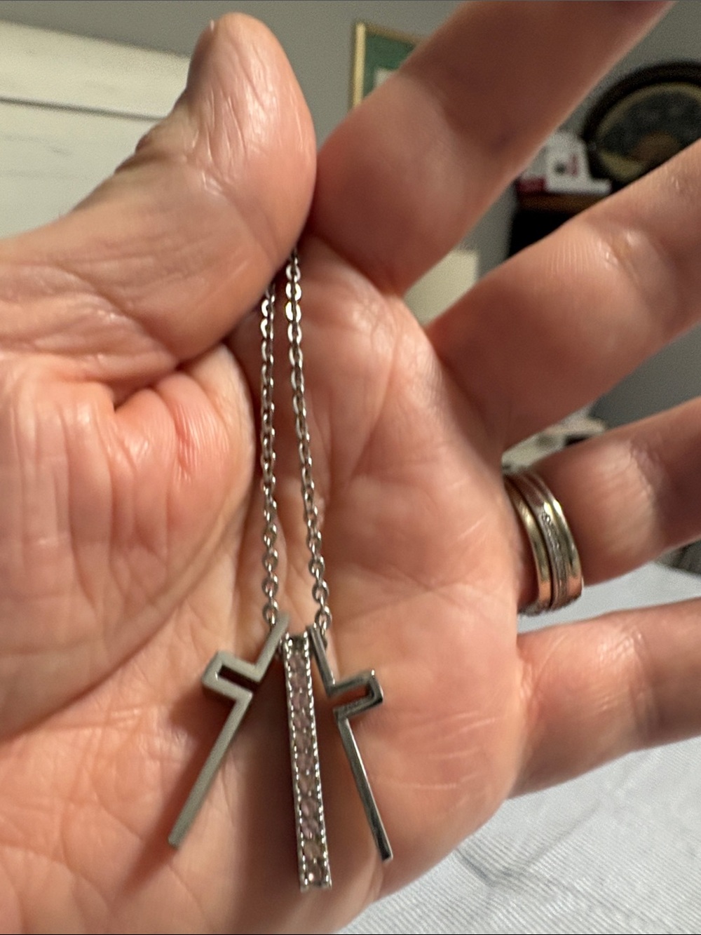 Sterling-Style Trio Cross Pendant Necklace - Silver Tone